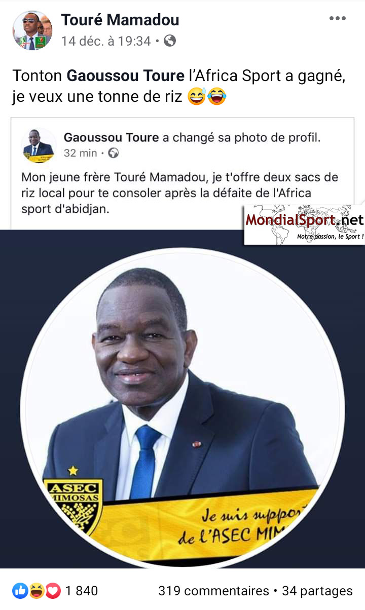 Post Facebook : derby "AFRICA-ASEC"