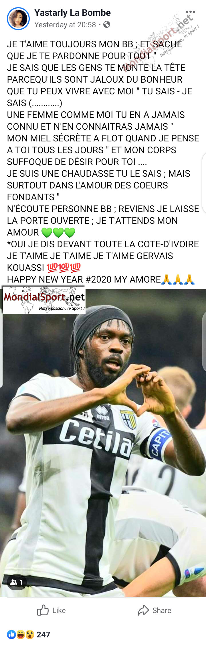 Le message de Yasmine Aka à Gervinho