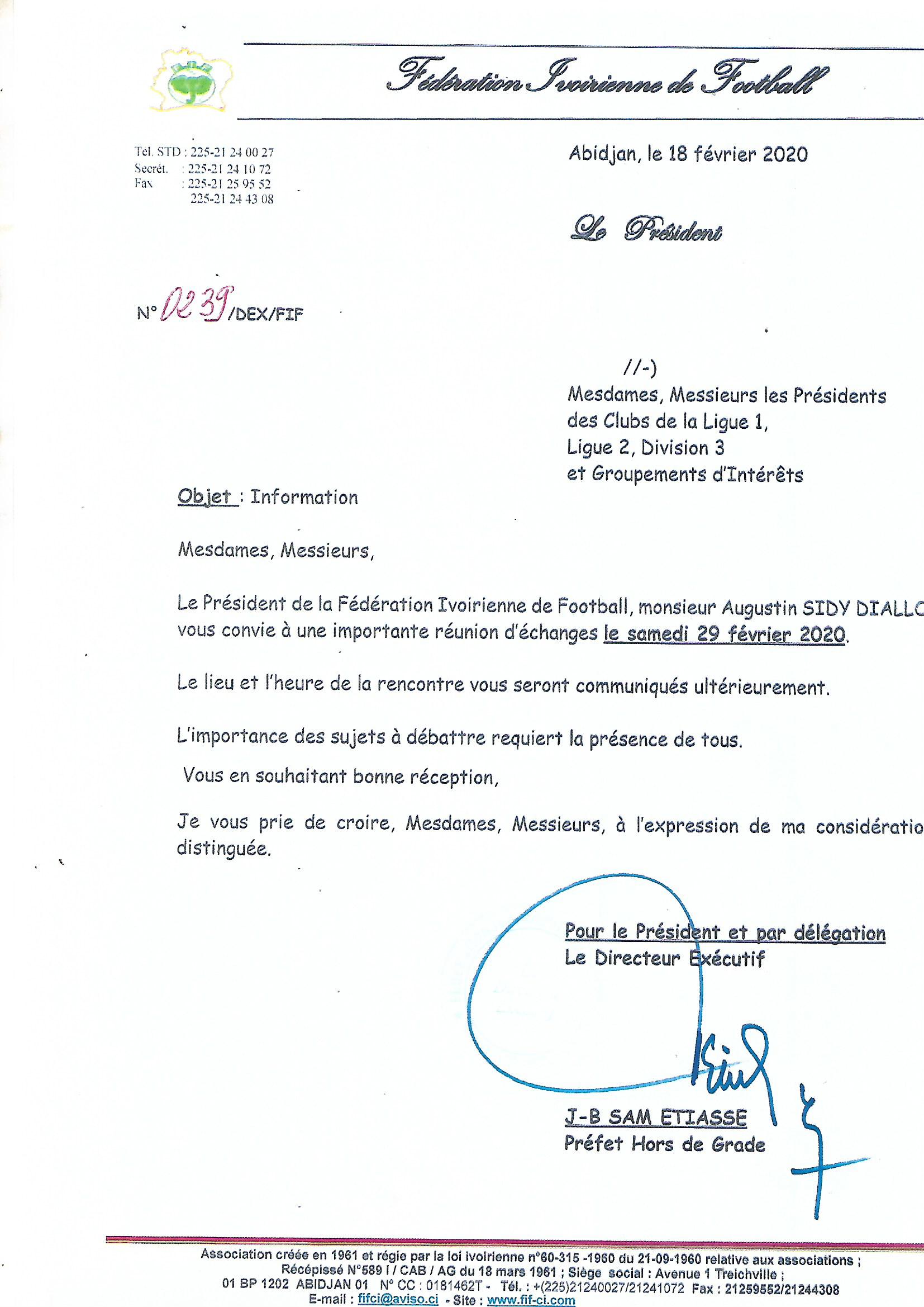 r&eacute;union entre FIF et Clubs