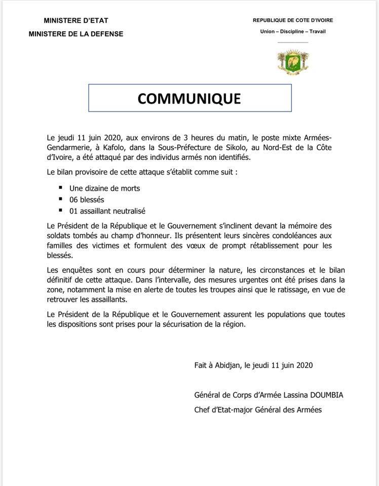 Communiqué du Chef d’Etat-major Général des Armées Communiqué du Chef d’Etat-major Général des Armées