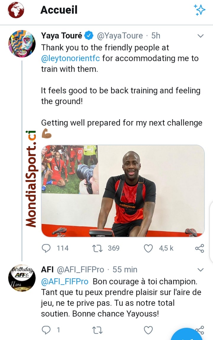 Tweet de Yaya et réponse de l'AFI