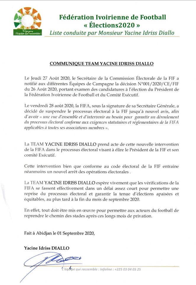 Communiqu&eacute; d'Idriss Diallo