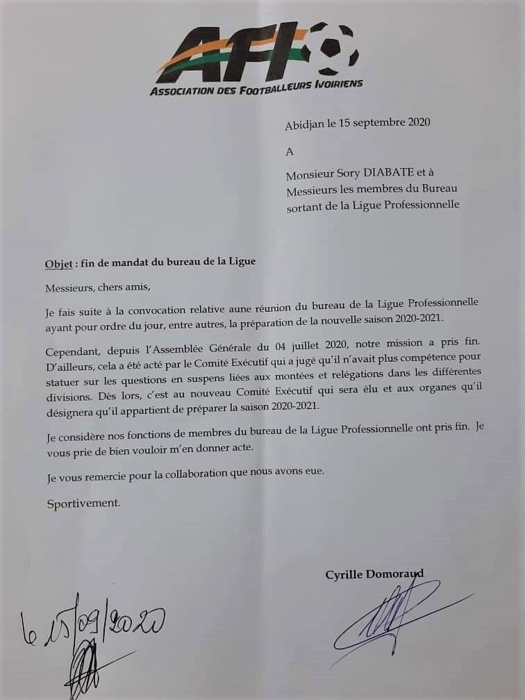 Courrier de Cyrille Domoraud (AFI) Courrier de Cyrille Domoraud (AFI)