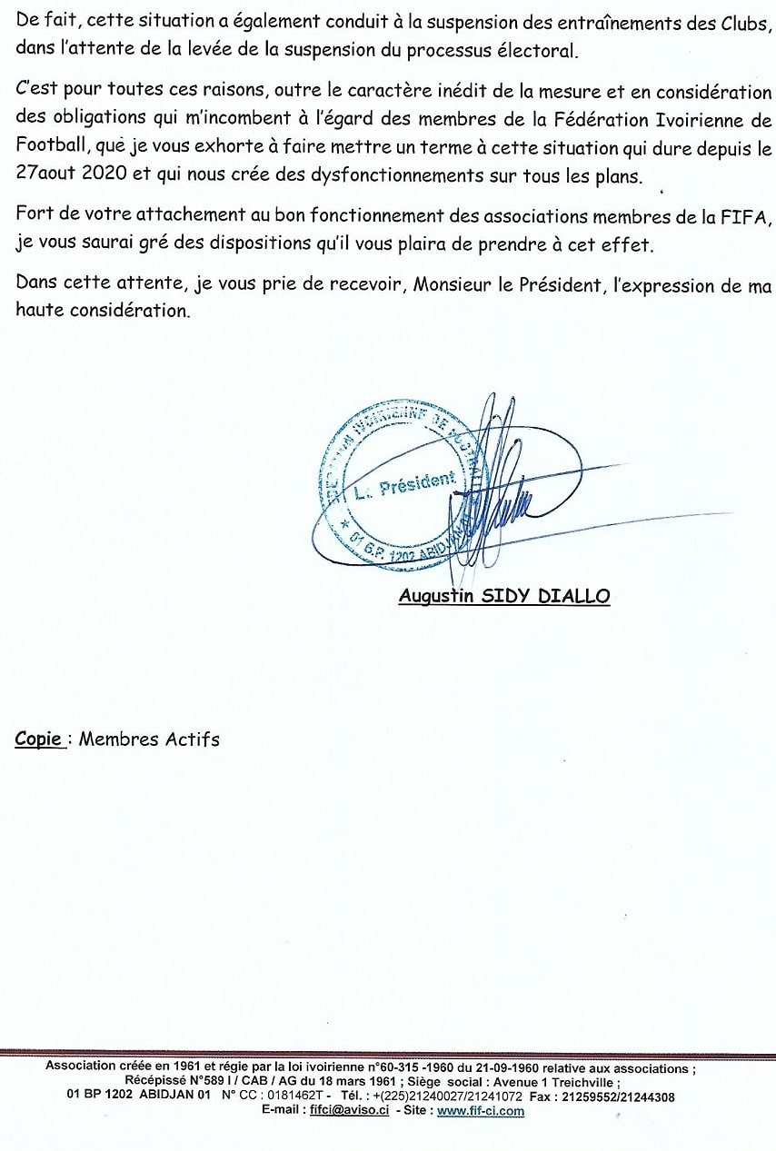 Courrier de Sidy Diallo (FIF) à la FIFA (2)