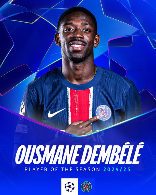 UEFA LDC : Ousmane Dembélé élu meilleur joueur de la saison UEFA LDC : Ousmane Dembélé élu meilleur joueur de la saison