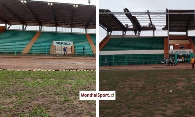 Une pluie torrentielle ravage le Stade Losseni Soumahoro de Séguéla après les obsèques d'Hamed Bakayoko