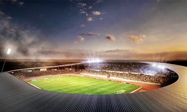 Une vue aérienne de la maquette du Stade de Yamoussoukro (CAN 2021)