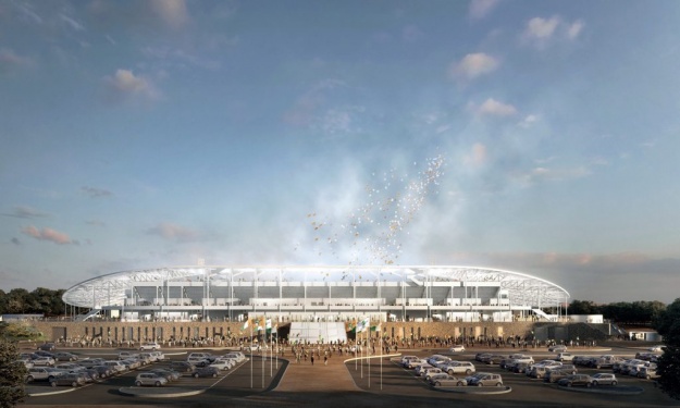 Une vue extérieur de la maquette du Stade de Yamoussoukro (CAN 2021)