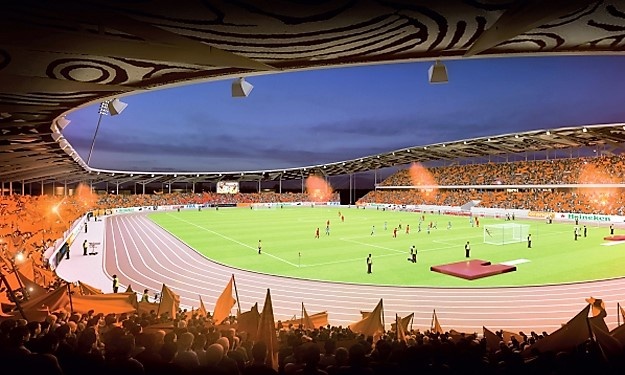Une vue intérieure de la maquette du Stade de Yamoussoukro (CAN 2021)